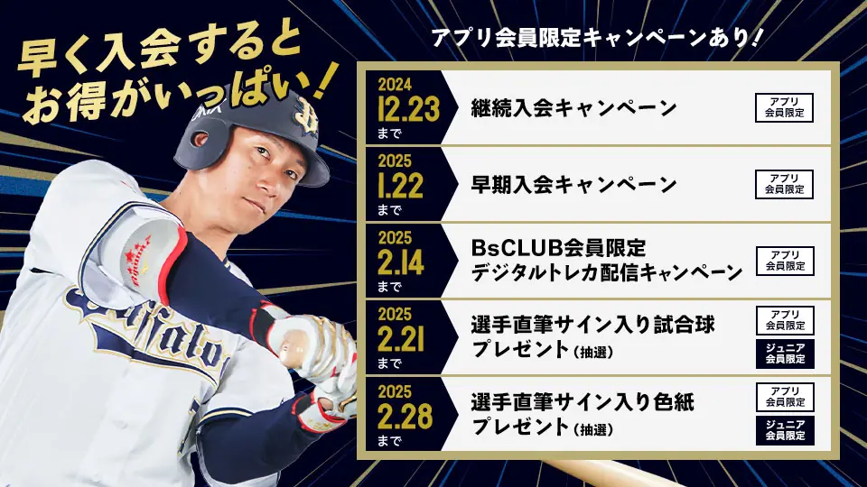オリックス・バファローズファンクラブのサービス内容（2025年2月28日）