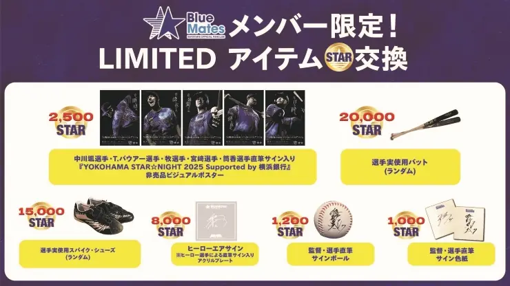 横浜DeNAベイスターズ ファンクラブ限定のLIMITEDアイテムSTAR交換 9月ラインナップ発表