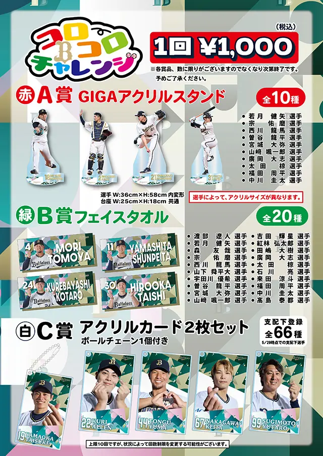 オリックス・バファローズの「コロコロチャレンジ」と「バファローズガチャ」開催
