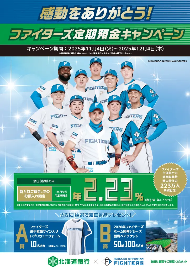 北海道銀行、ファイターズ応援の定期預金キャンペーンを開始