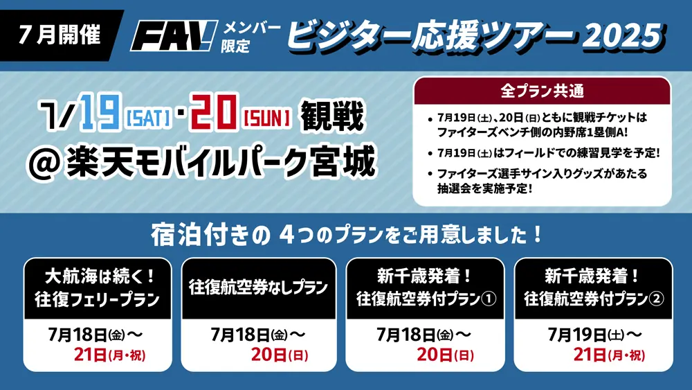 北海道日本ハムファイターズ観戦ツアー、楽天モバイルパーク宮城で開催決定！