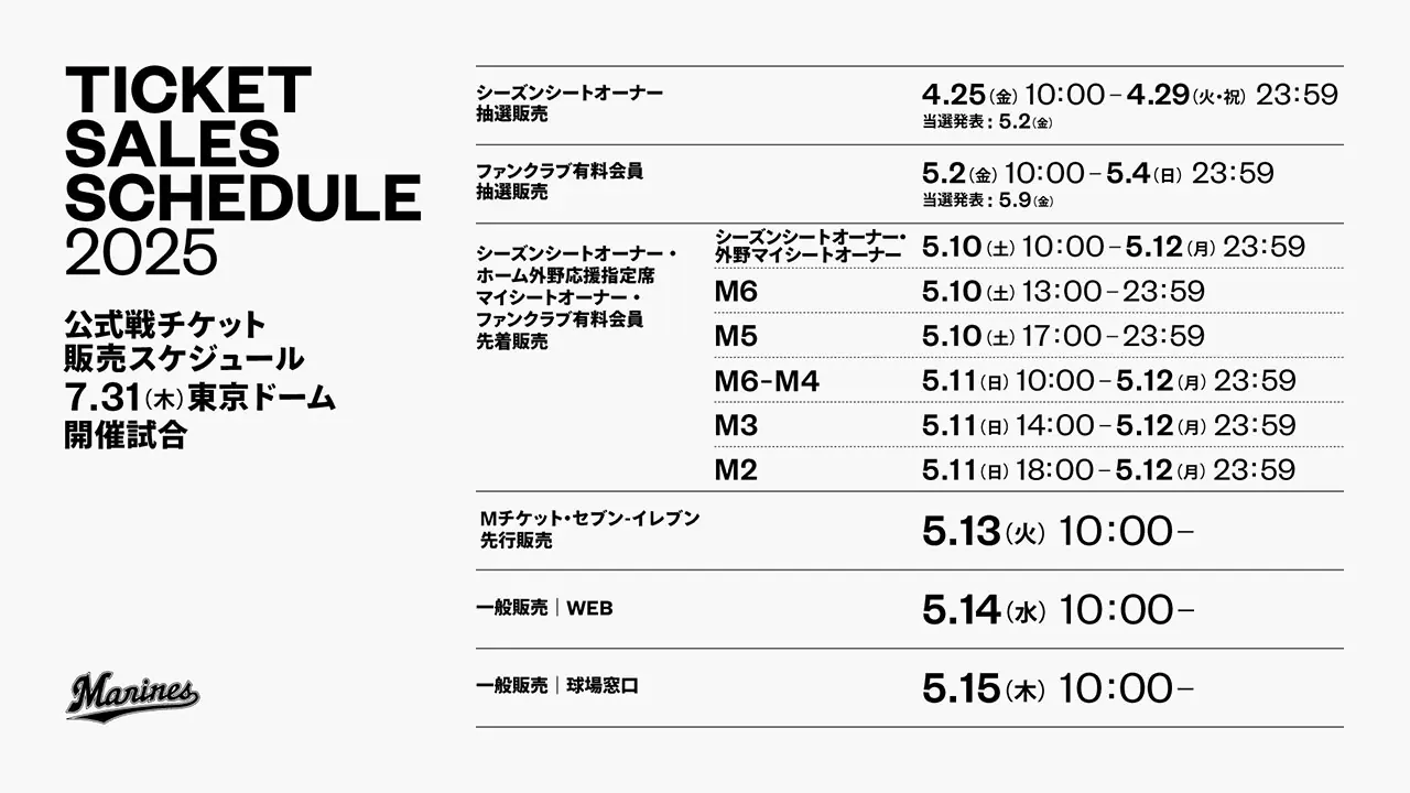 千葉ロッテマリーンズ楽天戦のチケット販売日程が発表!