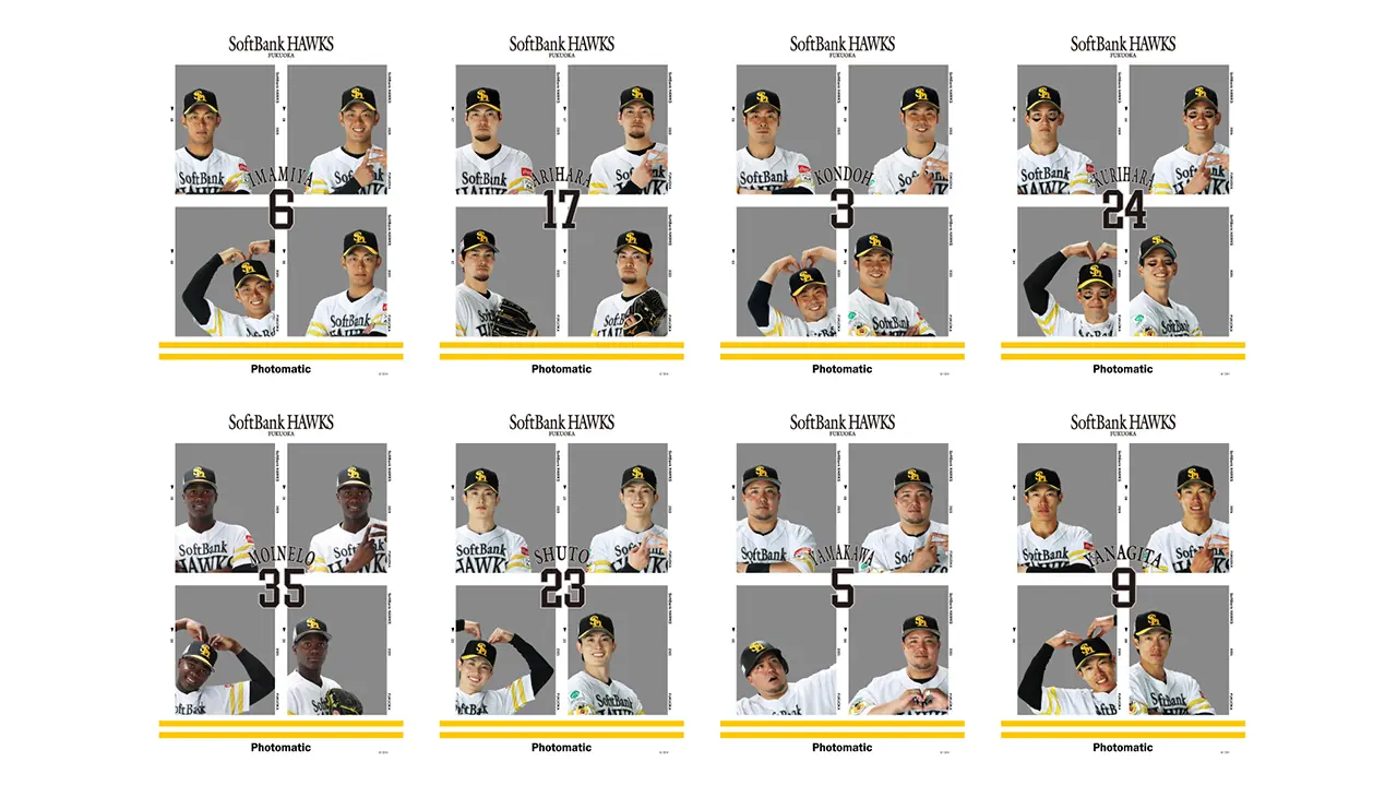 ホークス選手の撮り下ろしフレームがPhotomaticに登場、期間限定で記念写真を楽しめる